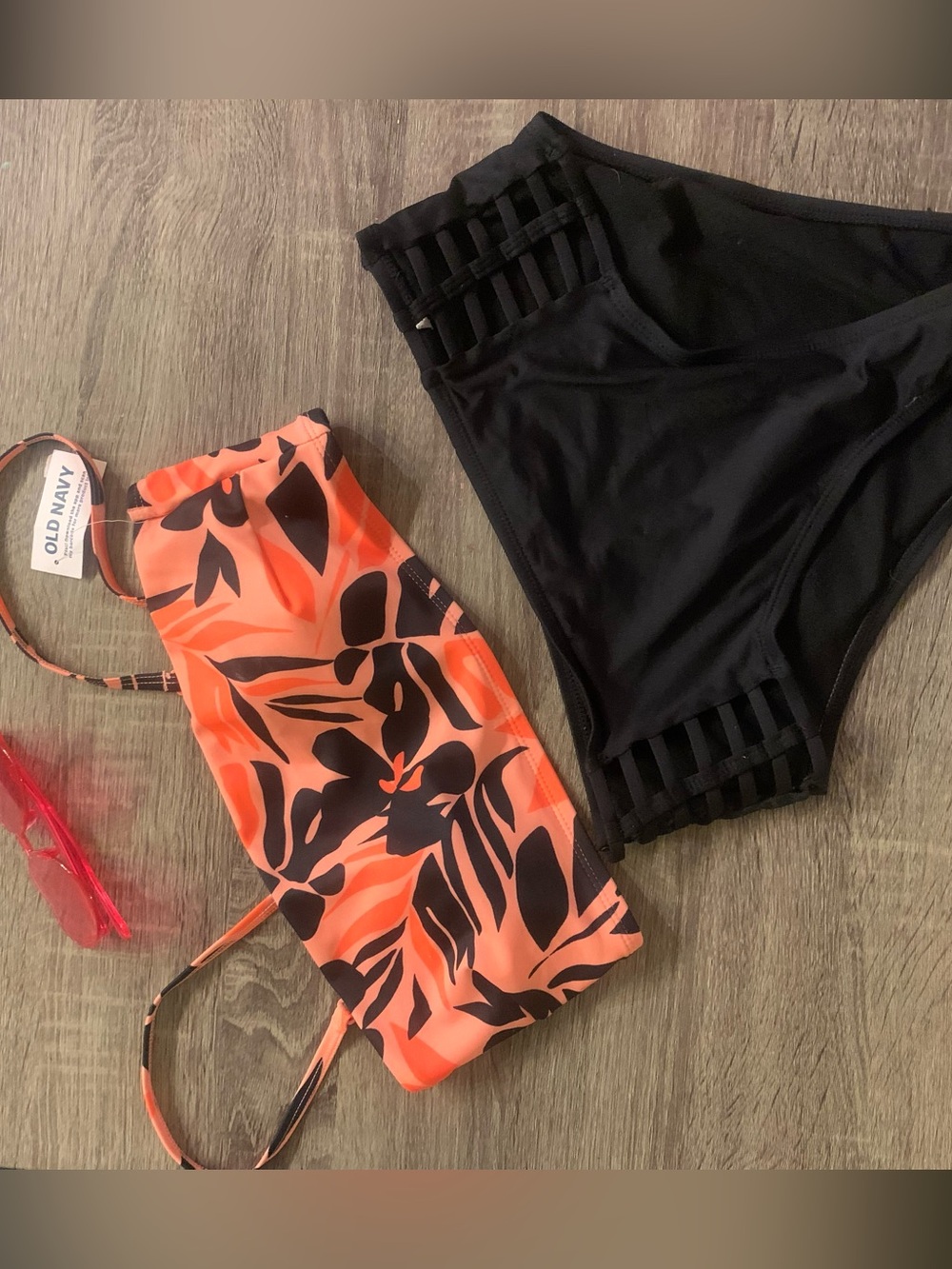 Women's Black & Coral Floral Bikini Set - Stylish Two-Piece Swimwear